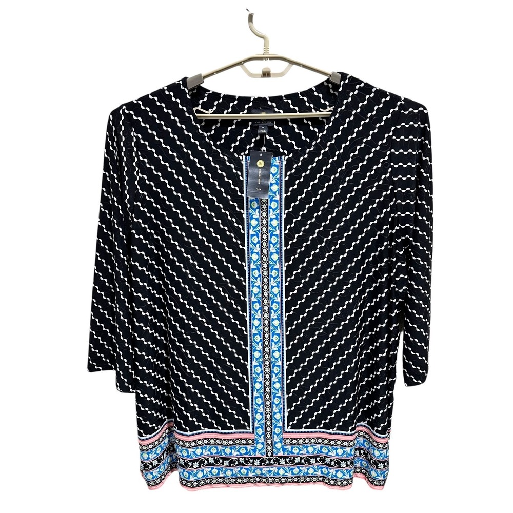 JM Collection Plus Size 4X Black White Pattern‎ 3/4 Sleeve Tunic Top NEW NWT